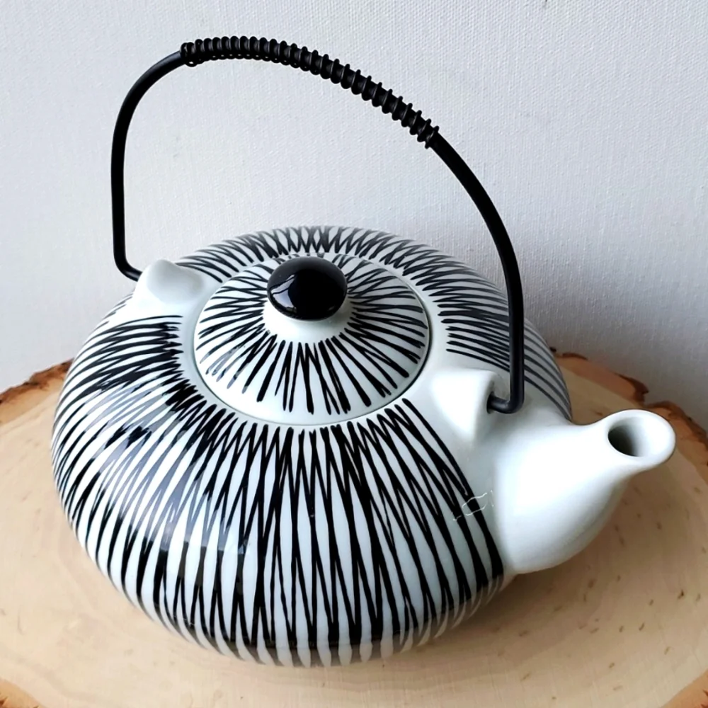 Akina Black and White Modern Handpainted Porcelain Teapot Pier One